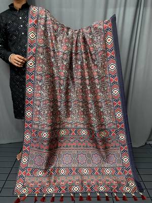 Grey Kalamkari style cotton bland print work saree with Blouse 4