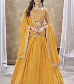 Yellow Color Faux Georgette Lehenga Choli in Zari & Sequins with Real Mirror Work