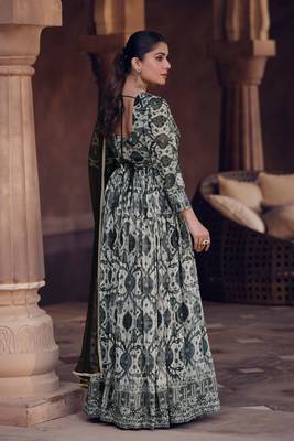 Black And White Embroidered Georgette Free Size Stitched Gown. (Size Upto 42) Free size full stitched Up To 42" Size 3