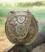 sisal gold & beige embellished jute tote bag