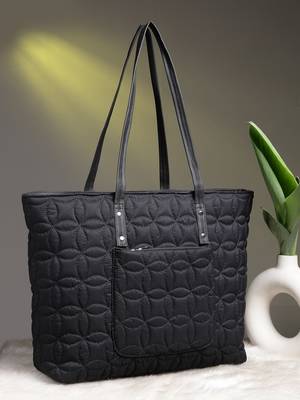 uno black maple leaf quilted polyester tote bag 1
