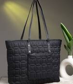 uno black maple leaf quilted polyester tote bag