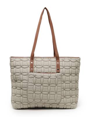 uno beige maple leaf quilted polyester tote bag 4