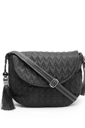 uno black chevron quilted polyester sling bag