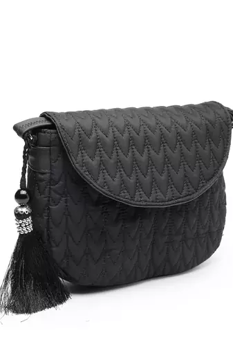 uno black chevron quilted polyester sling bag