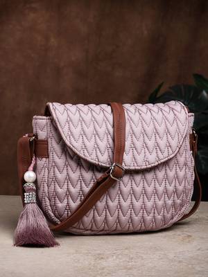 uno dusty pink & tan chevron quilted polyester sling bag 1