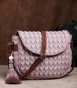 uno dusty pink & tan chevron quilted polyester sling bag