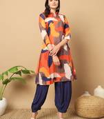 WOMEN'S EXCLUSIVE MUSLIN WITH DIGITAL MULTICOLOR PRINTED WITH FULL STITCHED  KURTI SET