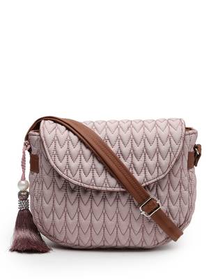 uno dusty pink & tan chevron quilted polyester sling bag 4