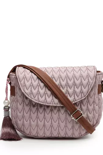 uno dusty pink & tan chevron quilted polyester sling bag