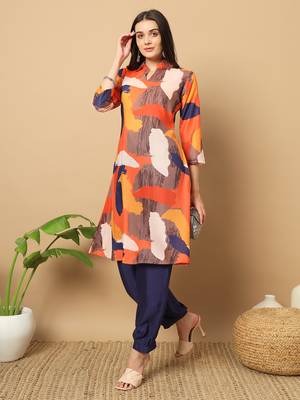 WOMEN'S EXCLUSIVE MUSLIN WITH DIGITAL MULTICOLOR PRINTED WITH FULL STITCHED  KURTI SET 4