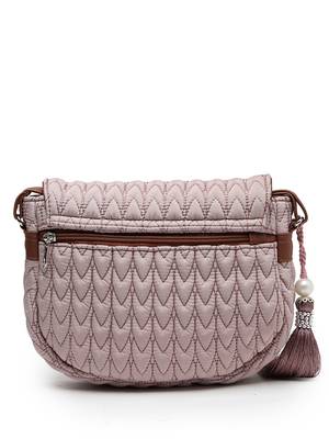 uno dusty pink & tan chevron quilted polyester sling bag 5