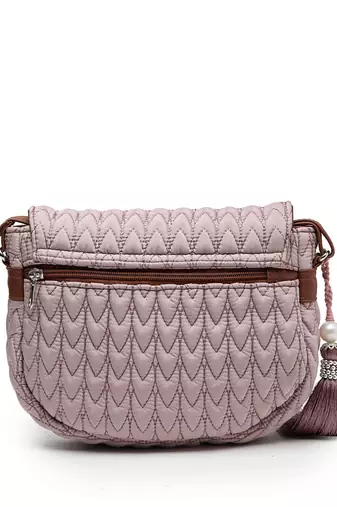 uno dusty pink & tan chevron quilted polyester sling bag
