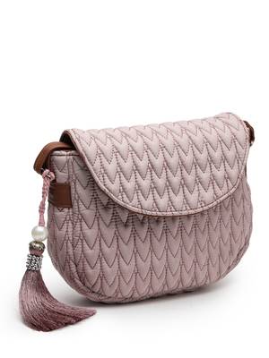 uno dusty pink & tan chevron quilted polyester sling bag 6