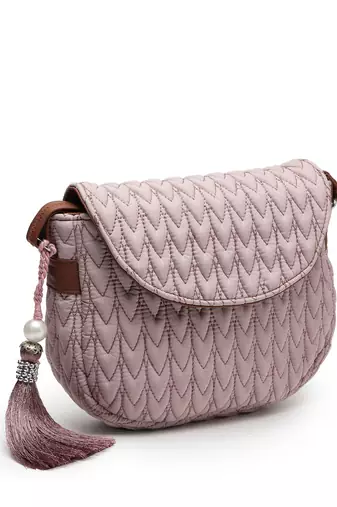 uno dusty pink & tan chevron quilted polyester sling bag