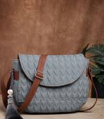 uno teal & tan chevron quilted polyester sling bag