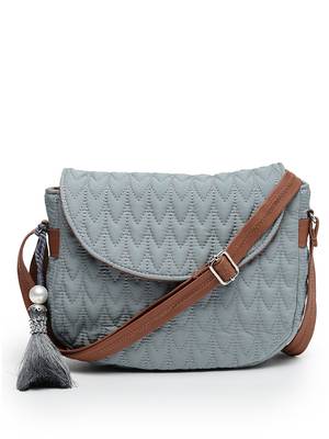 uno teal & tan chevron quilted polyester sling bag 4
