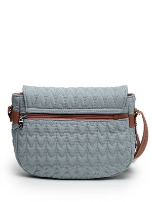 uno teal & tan chevron quilted polyester sling bag 5