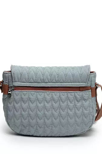 uno teal & tan chevron quilted polyester sling bag