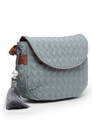 uno teal & tan chevron quilted polyester sling bag 6