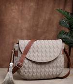 uno beige & tan chevron quilted polyester sling bag