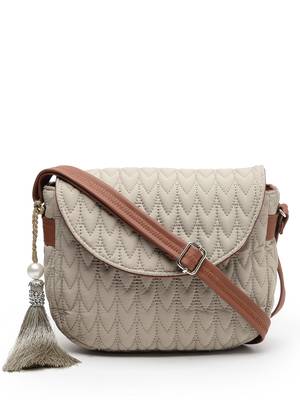 uno beige & tan chevron quilted polyester sling bag 4