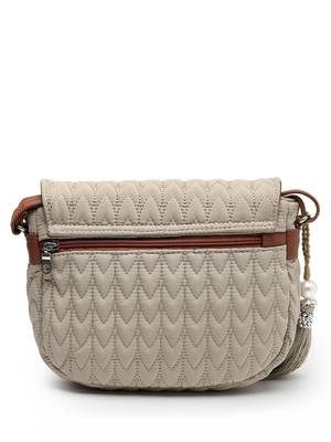 uno beige & tan chevron quilted polyester sling bag 5