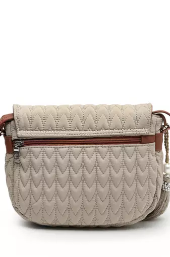 uno beige & tan chevron quilted polyester sling bag