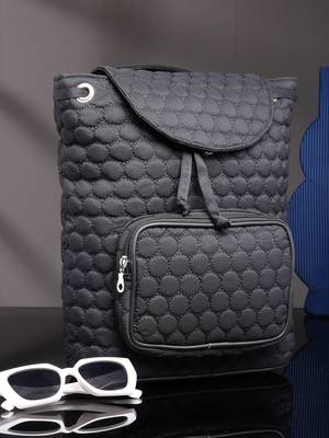 uno black geometric quilted polyester backpack 1