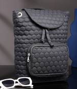 uno black geometric quilted polyester backpack