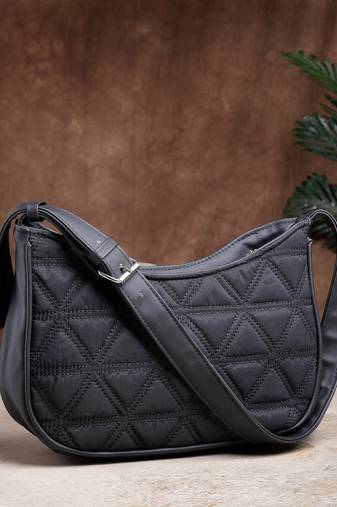 uno black geometric quilted polyester shoulder bag
