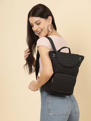 uno black geometric quilted polyester backpack 3