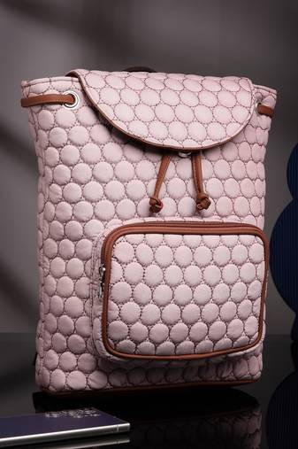 uno dusty pink geometric quilted polyester backpack