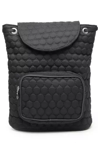 uno black geometric quilted polyester backpack