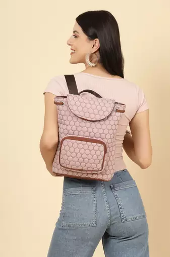 uno dusty pink geometric quilted polyester backpack
