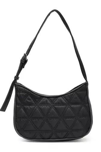 uno black geometric quilted polyester shoulder bag