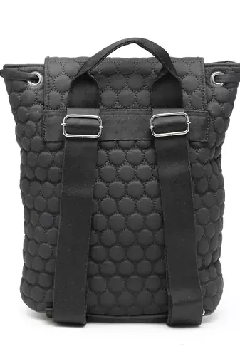 uno black geometric quilted polyester backpack