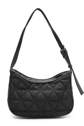 uno black geometric quilted polyester shoulder bag