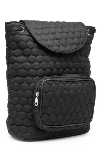 uno black geometric quilted polyester backpack
