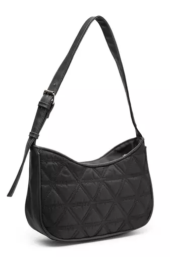 uno black geometric quilted polyester shoulder bag