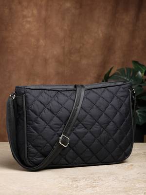 uno black geometric quilted polyester sling bag 1