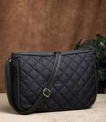 uno black geometric quilted polyester sling bag