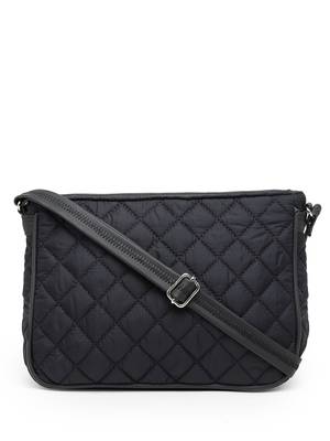 uno black geometric quilted polyester sling bag 4