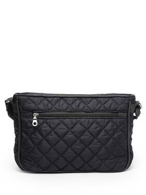 uno black geometric quilted polyester sling bag 5