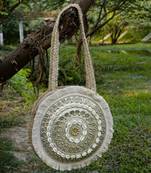 sisal silver & beige mandala embellished jute tote bag