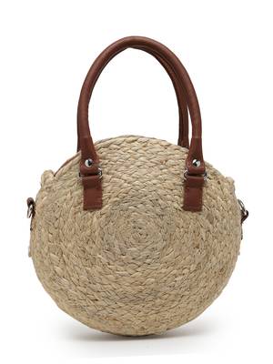 sisal beige & multi floral embroidered jute & vegan leather handheld bag 5