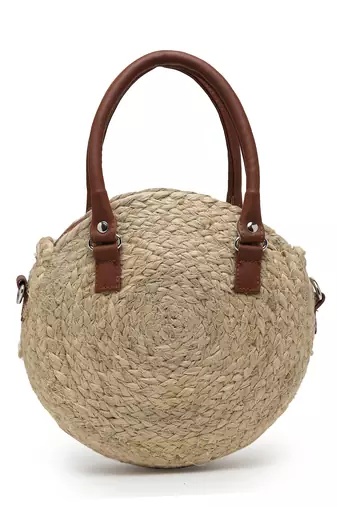 sisal beige & multi floral embroidered jute & vegan leather handheld bag