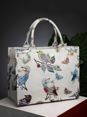 jungle natural & multi toile cotton jacquard handheld bag 1