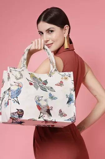 jungle natural & multi toile cotton jacquard handheld bag