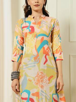 WOMEN'S EXCLUSIVE MUSLIN WITH DIGITAL MULTICOLOR PRINTED WITH FULL STITCHED  KURTI SET 2
